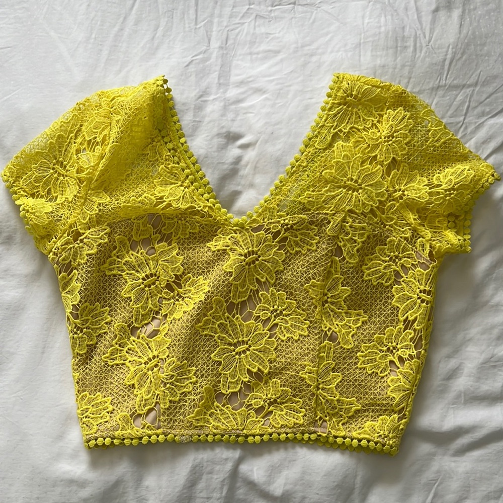 Miami Yellow Lace Crop Top
